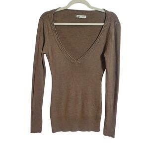 Aeropostale Womens Y2K Brown Deep V-Neck Long Sleeve Sweater Preppy Size Medium